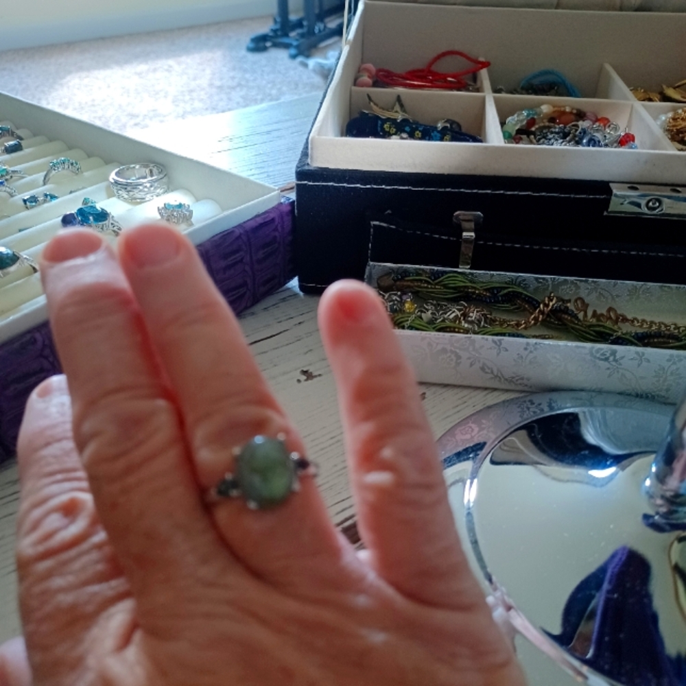 Labradorite Ring with Black Diamond Accents